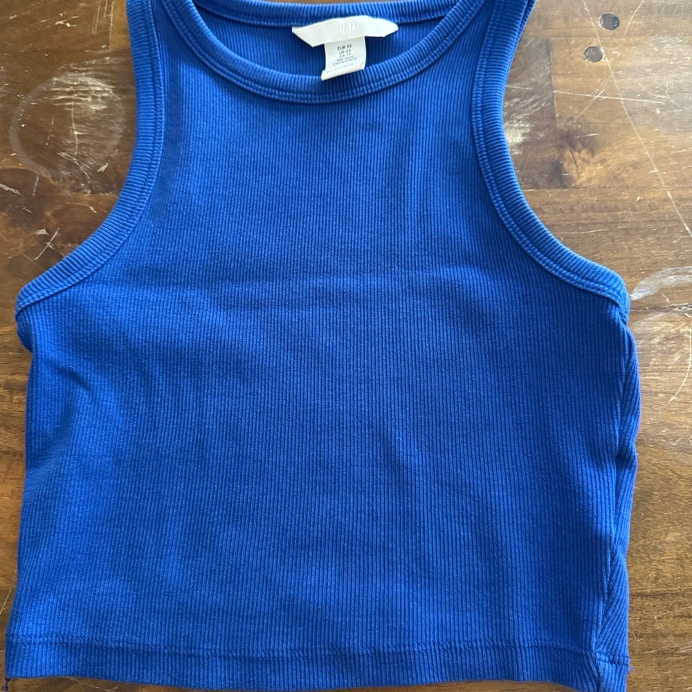 H&M Blue Fitted Crop Tank Top